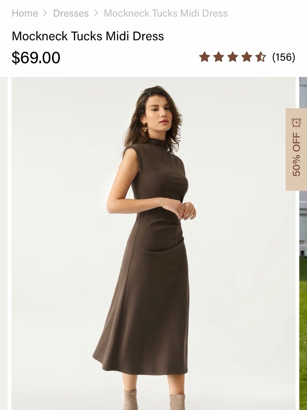 OGL Mockneck Tucks Midi Dress - Brown Small| NWT